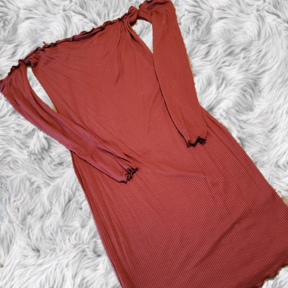 Deep Red Off The Shoulder Midi Bodycon Dress